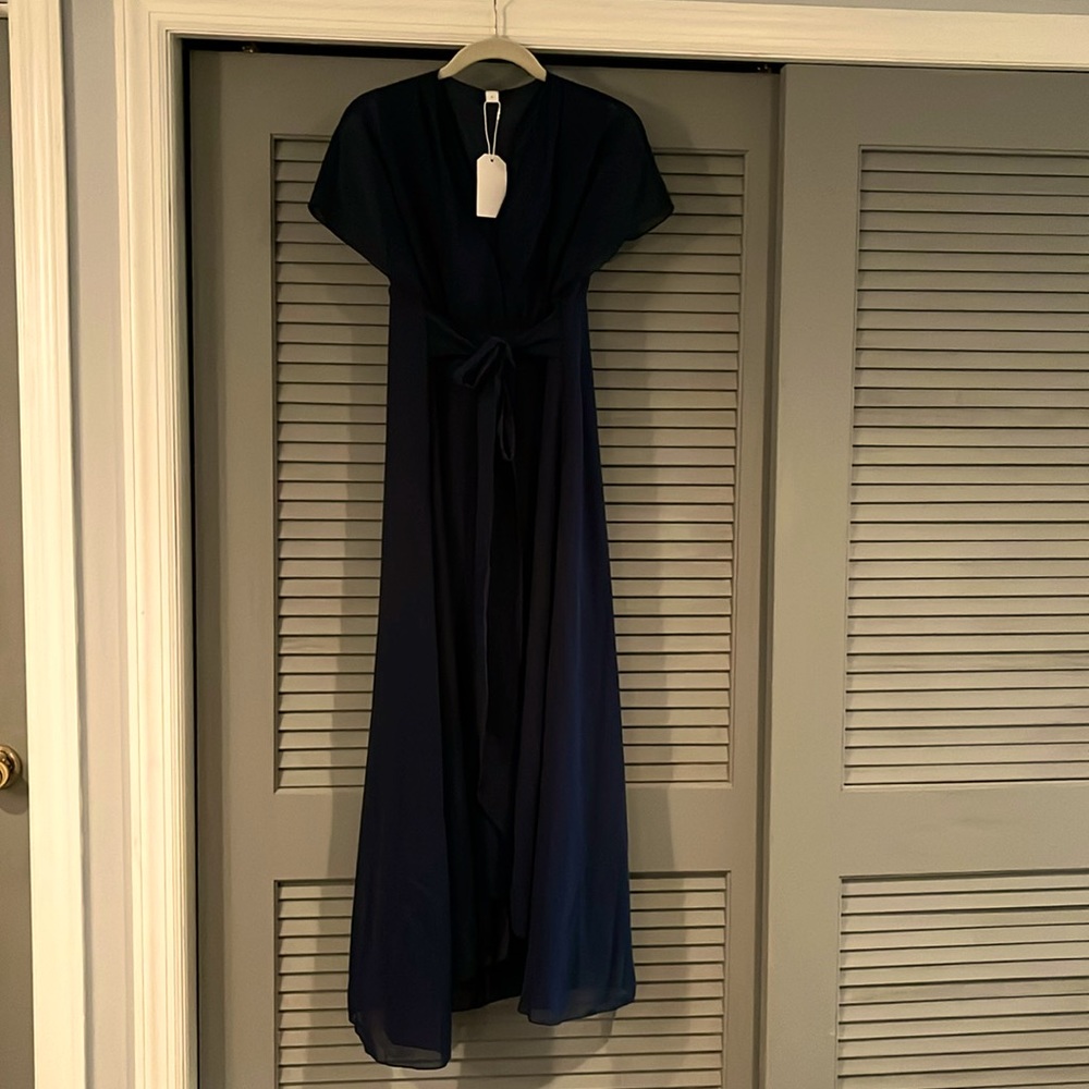 Navy Blue Flutter Sleeve Maxi Dress